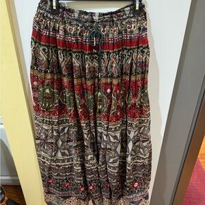 Basic Editions Red and Green Patterned Maxi Skirt